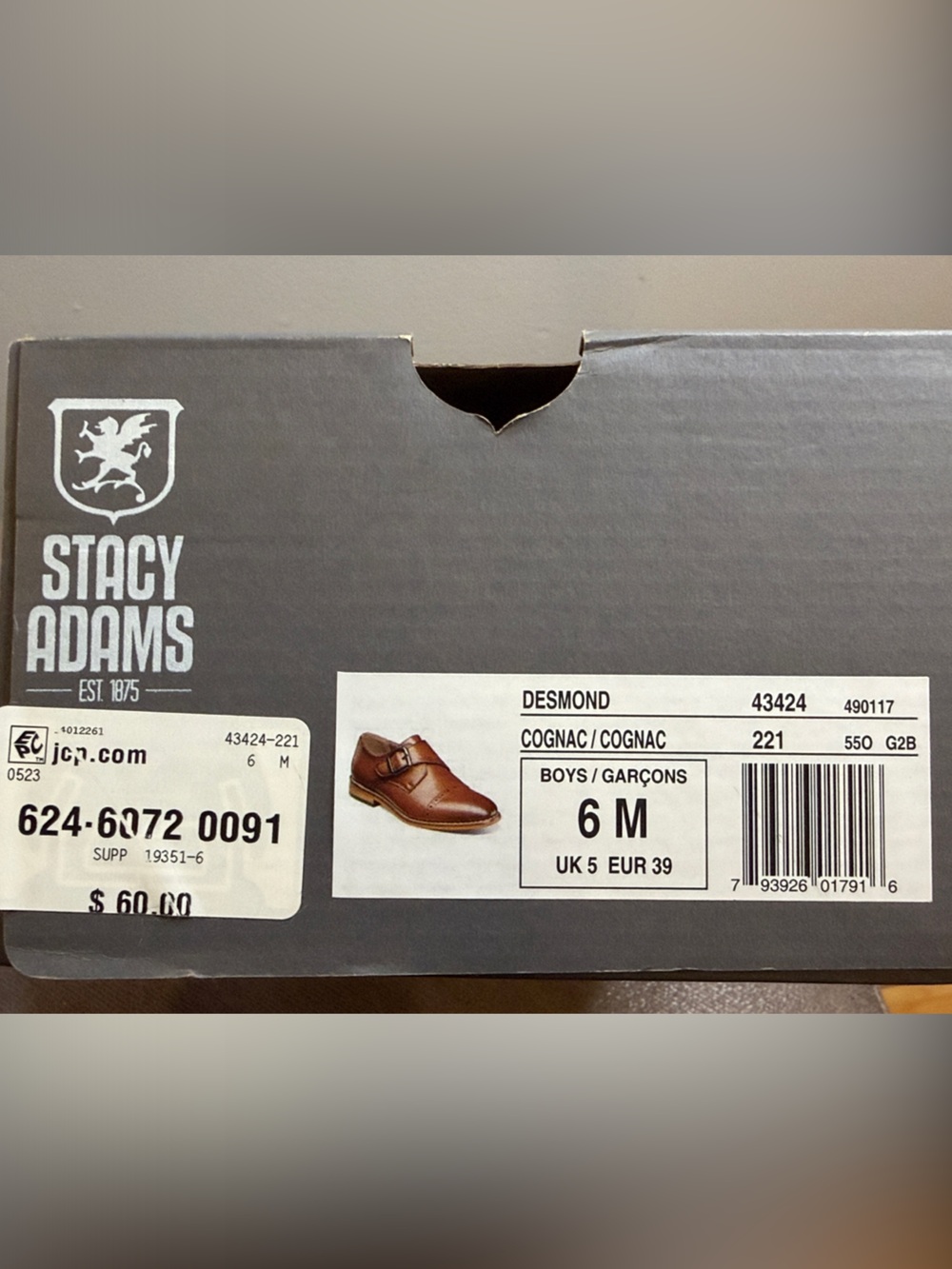 Stacy Adams Boy’s Desmond Cognac Cap Toe Monk Strap Dress Shoes Size 6M With Box - Picture 9 of 10